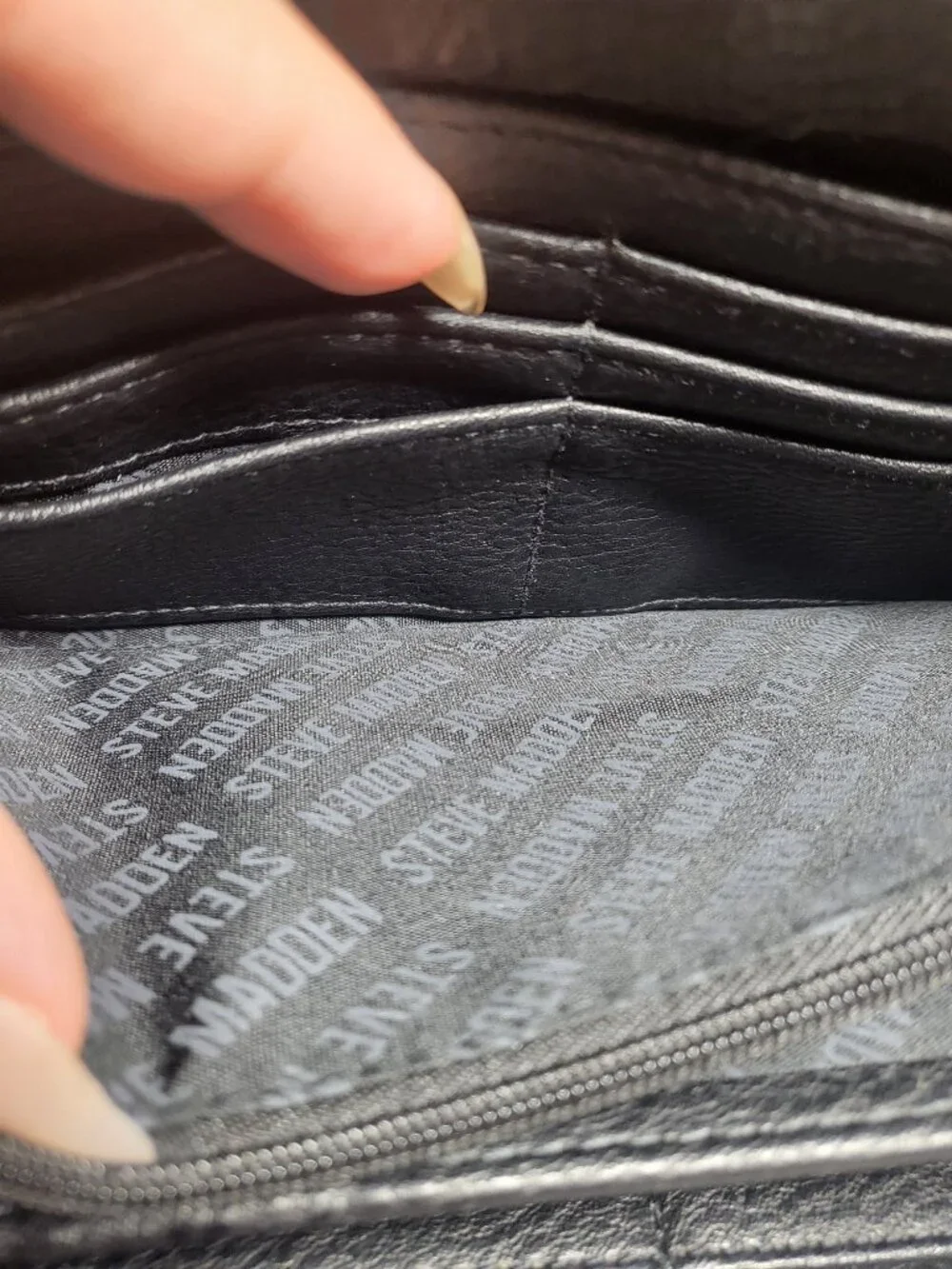 Steve Madden Black Logo Zip-Around Wristlet Wallet